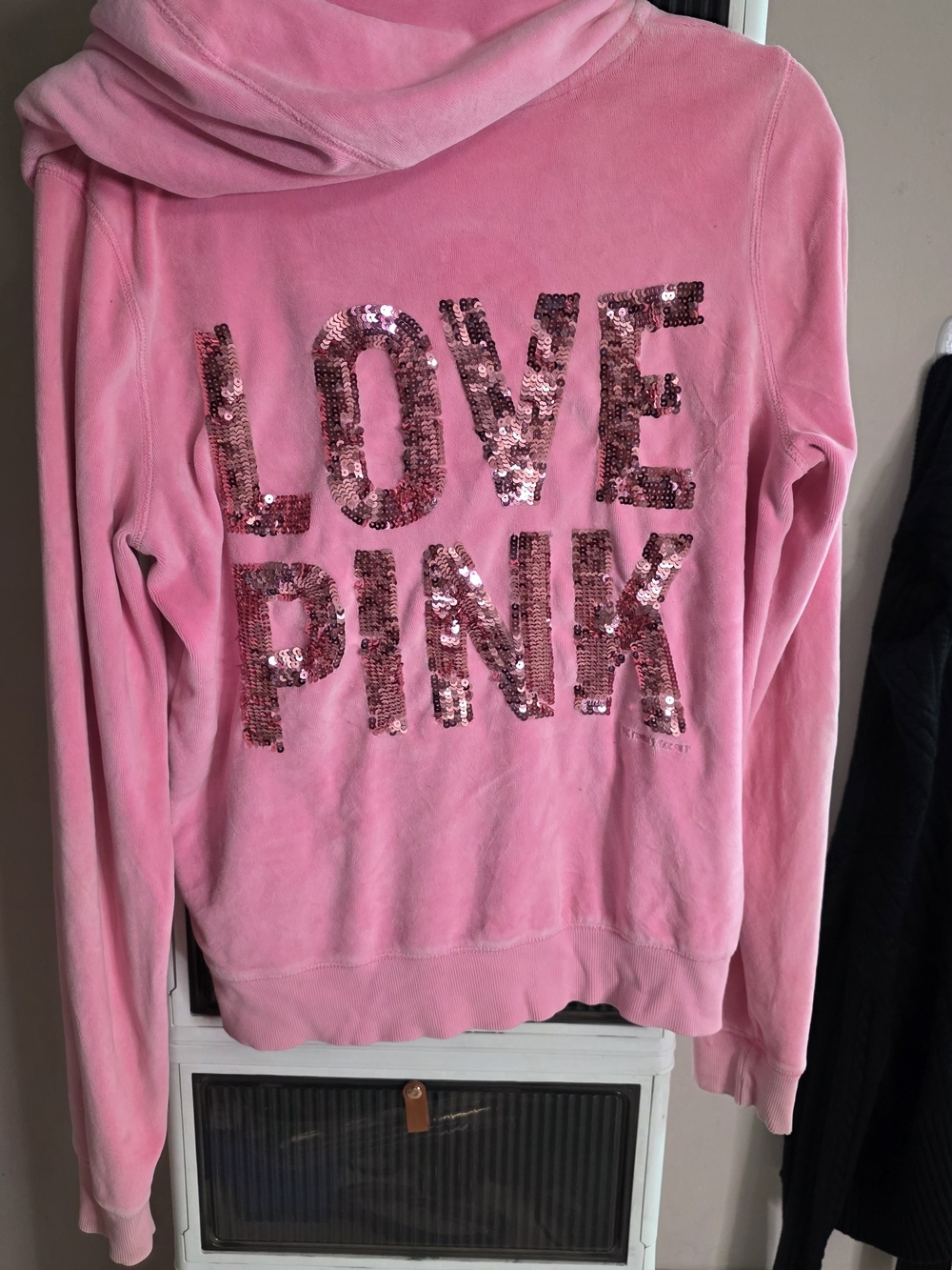 PINK Victoria's Secret Pink Velour Sequin 'LOVE PINK' Hoodie